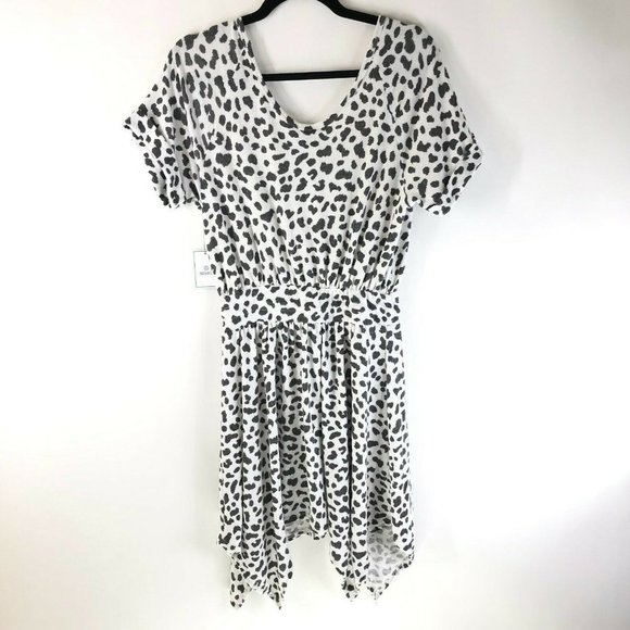 Susina Dress A Line Asymmetric Handkerchief Hem Scoop Neck Cheetah Black White S - Picture 2 of 5